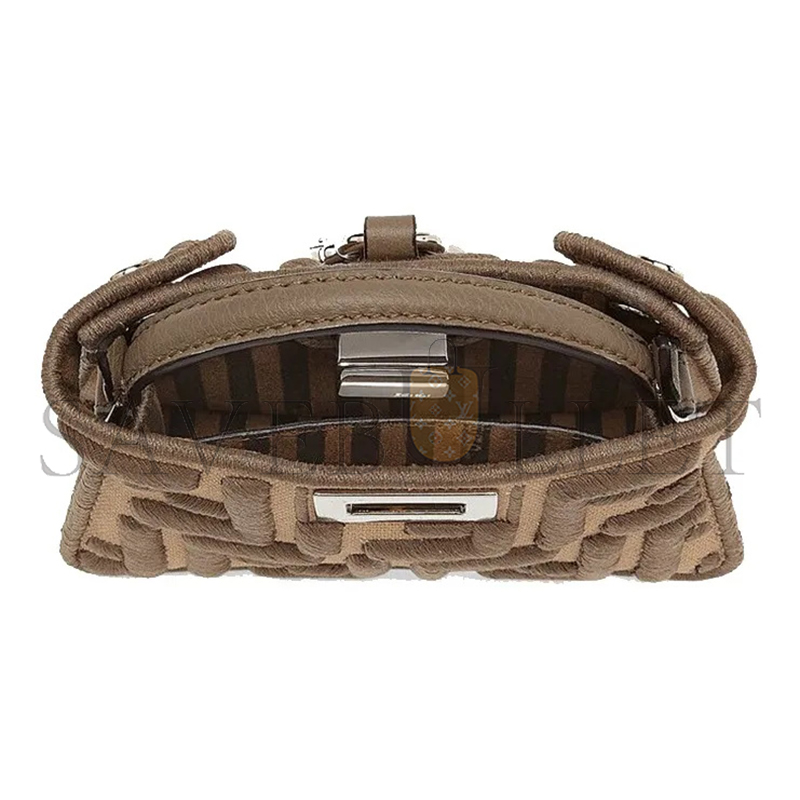 F**di canvas vitello volanato ff embroidered pico peekaboo charm sand tartufo 7ar993ahwgf1f2u (13*10*5cm)